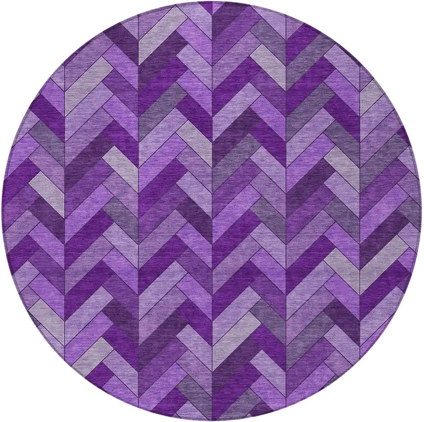 8' Purple And Ivory Round Geometric Washable Indoor Outdoor Area Rug Photo 4