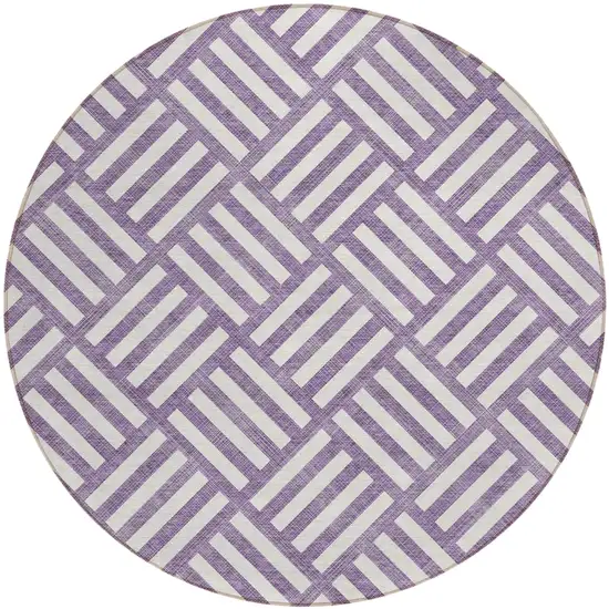 8' Purple And Ivory Round Geometric Washable Indoor Outdoor Area Rug Photo 2