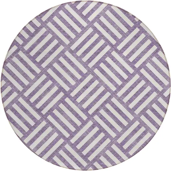 8' Purple And Ivory Round Geometric Washable Indoor Outdoor Area Rug Photo 2