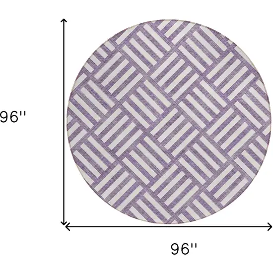 8' Purple And Ivory Round Geometric Washable Indoor Outdoor Area Rug Photo 3