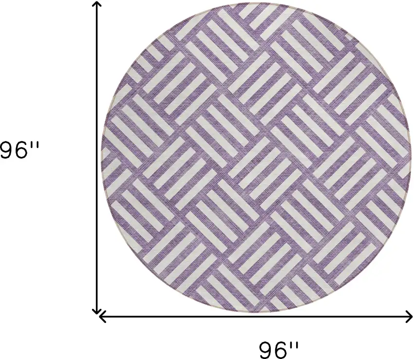 8' Purple And Ivory Round Geometric Washable Indoor Outdoor Area Rug Photo 3