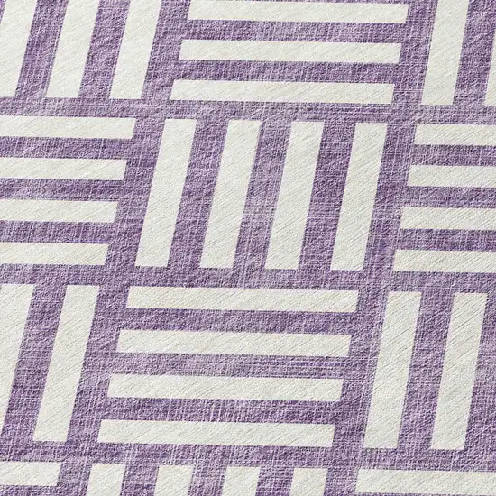 8' Purple And Ivory Round Geometric Washable Indoor Outdoor Area Rug Photo 4