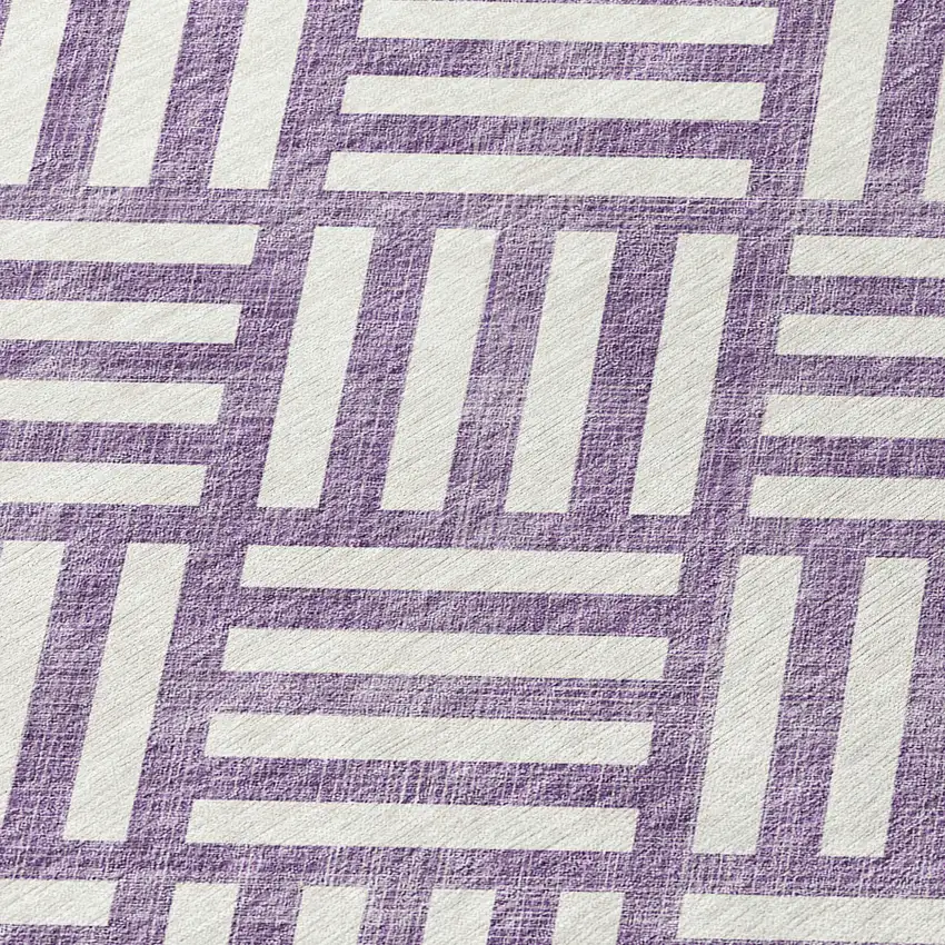8' Purple And Ivory Round Geometric Washable Indoor Outdoor Area Rug Photo 4