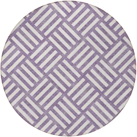 8' Purple And Ivory Round Geometric Washable Indoor Outdoor Area Rug Photo 5