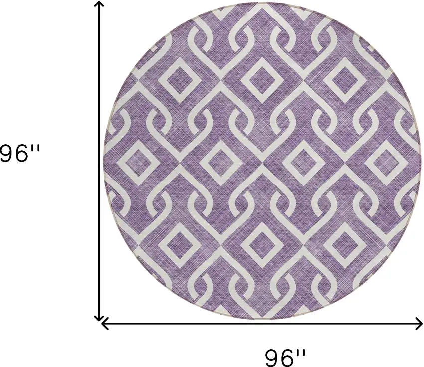 8' Purple And Ivory Round Geometric Washable Indoor Outdoor Area Rug Photo 3