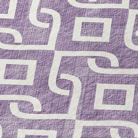 8' Purple And Ivory Round Geometric Washable Indoor Outdoor Area Rug Photo 7