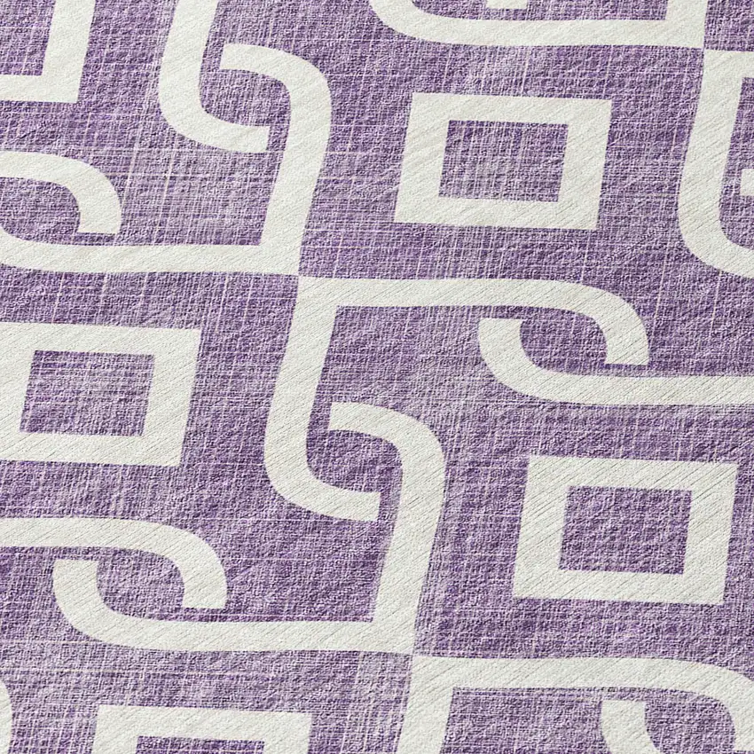 8' Purple And Ivory Round Geometric Washable Indoor Outdoor Area Rug Photo 7