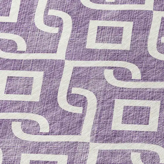 8' Purple And Ivory Round Geometric Washable Indoor Outdoor Area Rug Photo 7