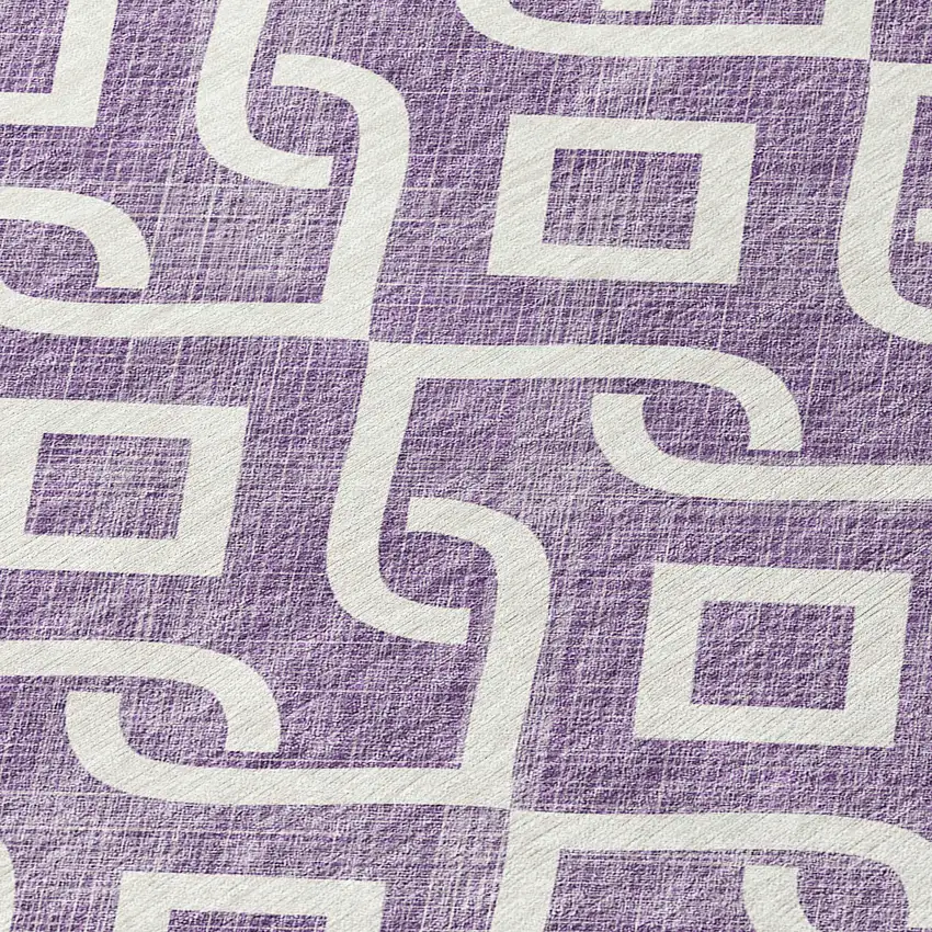 8' Purple And Ivory Round Geometric Washable Indoor Outdoor Area Rug Photo 7