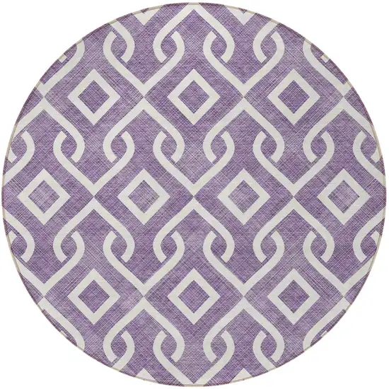 8' Purple And Ivory Round Geometric Washable Indoor Outdoor Area Rug Photo 4