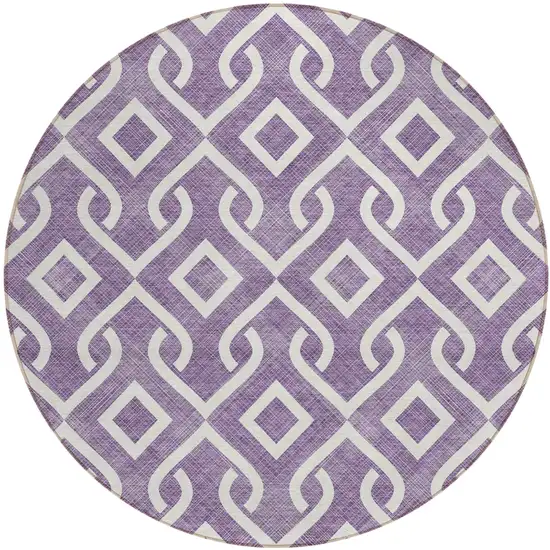 8' Purple And Ivory Round Geometric Washable Indoor Outdoor Area Rug Photo 2