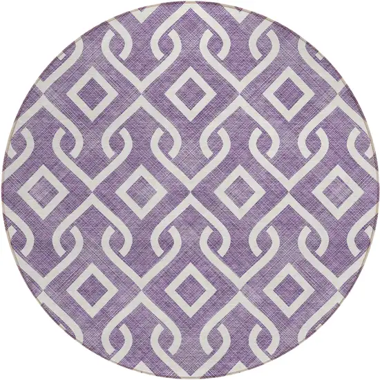 8' Purple And Ivory Round Geometric Washable Indoor Outdoor Area Rug Photo 2