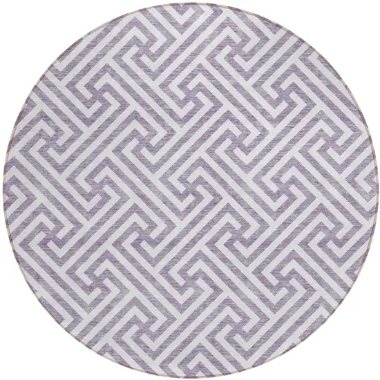 8' Purple And Ivory Round Geometric Washable Indoor Outdoor Area Rug Photo 1