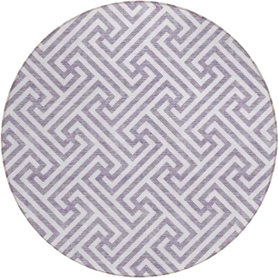 8' Purple And Ivory Round Geometric Washable Indoor Outdoor Area Rug Photo 1