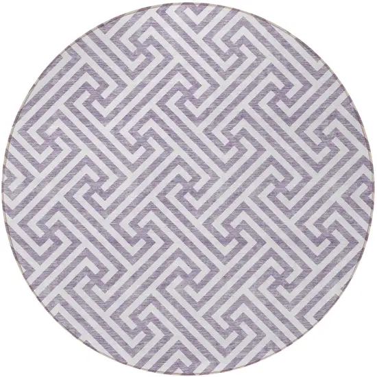 8' Purple And Ivory Round Geometric Washable Indoor Outdoor Area Rug Photo 6