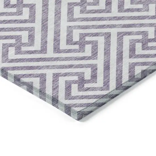 8' Purple And Ivory Round Geometric Washable Indoor Outdoor Area Rug Photo 4