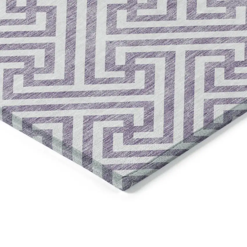 8' Purple And Ivory Round Geometric Washable Indoor Outdoor Area Rug Photo 4