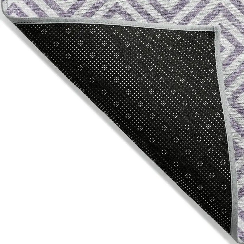 8' Purple And Ivory Round Geometric Washable Indoor Outdoor Area Rug Photo 3