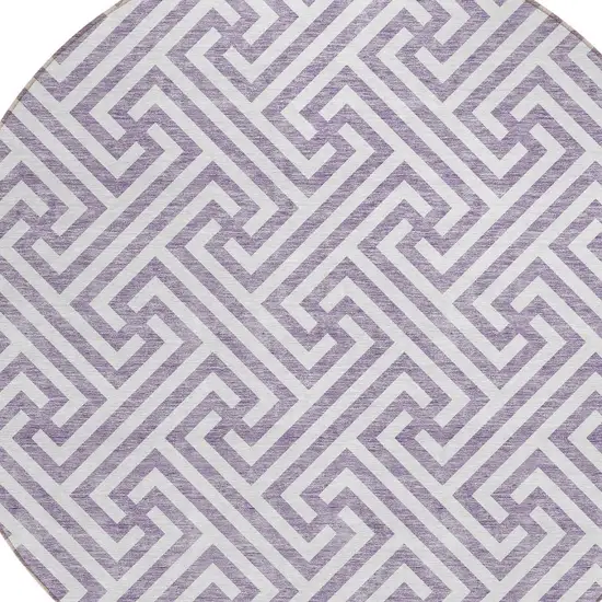 8' Purple And Ivory Round Geometric Washable Indoor Outdoor Area Rug Photo 6