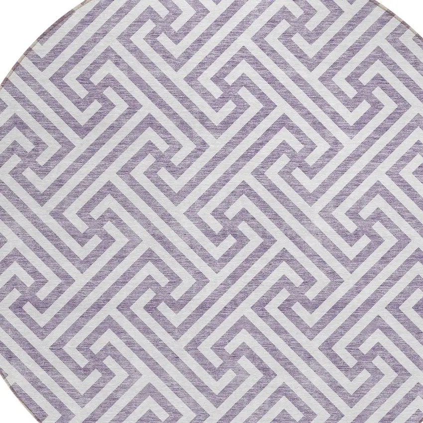 8' Purple And Ivory Round Geometric Washable Indoor Outdoor Area Rug Photo 6