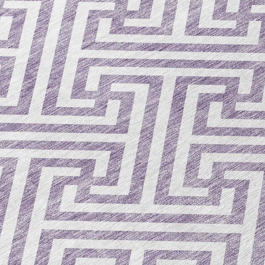 8' Purple And Ivory Round Geometric Washable Indoor Outdoor Area Rug Photo 5
