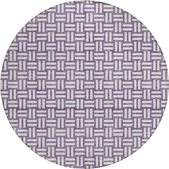 8' Purple And Ivory Round Geometric Washable Indoor Outdoor Area Rug Photo 5