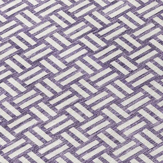 8' Purple And Ivory Round Geometric Washable Indoor Outdoor Area Rug Photo 8