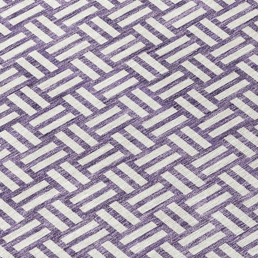 8' Purple And Ivory Round Geometric Washable Indoor Outdoor Area Rug Photo 8