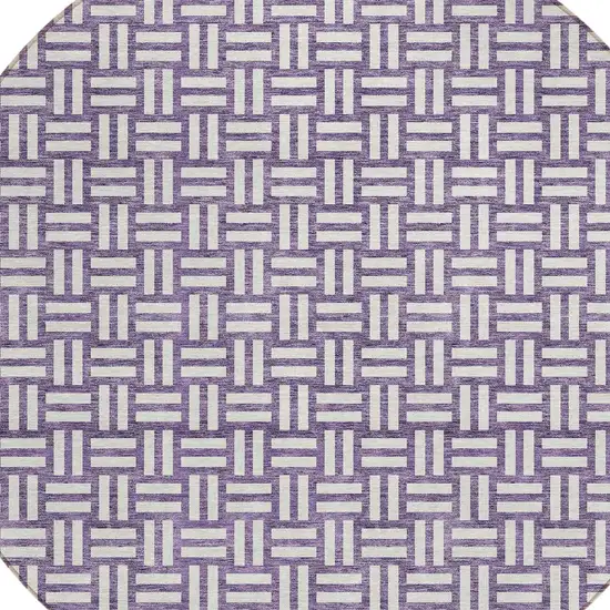 8' Purple And Ivory Round Geometric Washable Indoor Outdoor Area Rug Photo 4