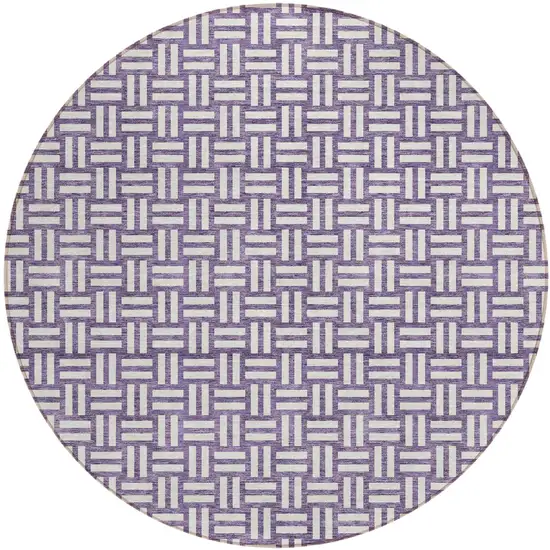 8' Purple And Ivory Round Geometric Washable Indoor Outdoor Area Rug Photo 2