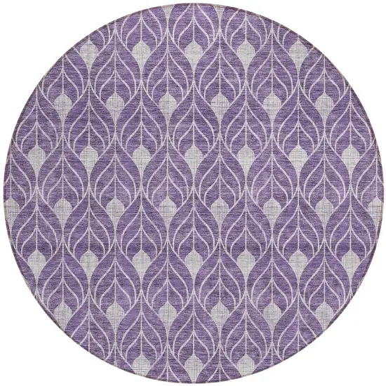 8' Purple And Ivory Round Geometric Washable Indoor Outdoor Area Rug Photo 5