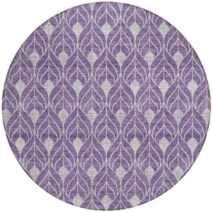 8' Purple And Ivory Round Geometric Washable Indoor Outdoor Area Rug Photo 5