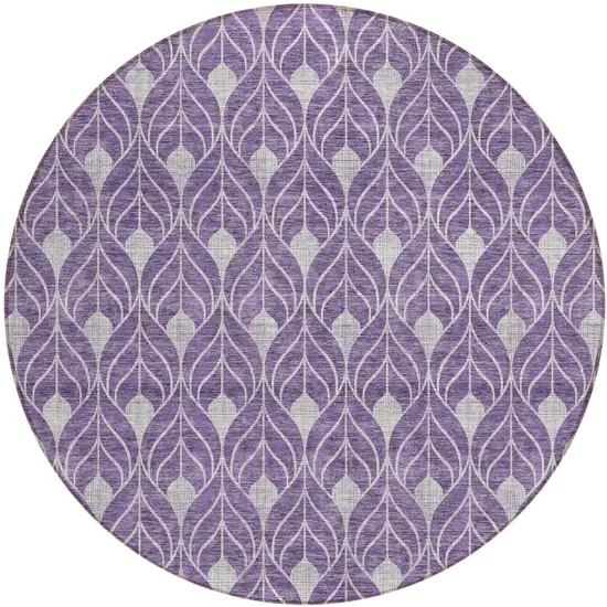 8' Purple And Ivory Round Geometric Washable Indoor Outdoor Area Rug Photo 2