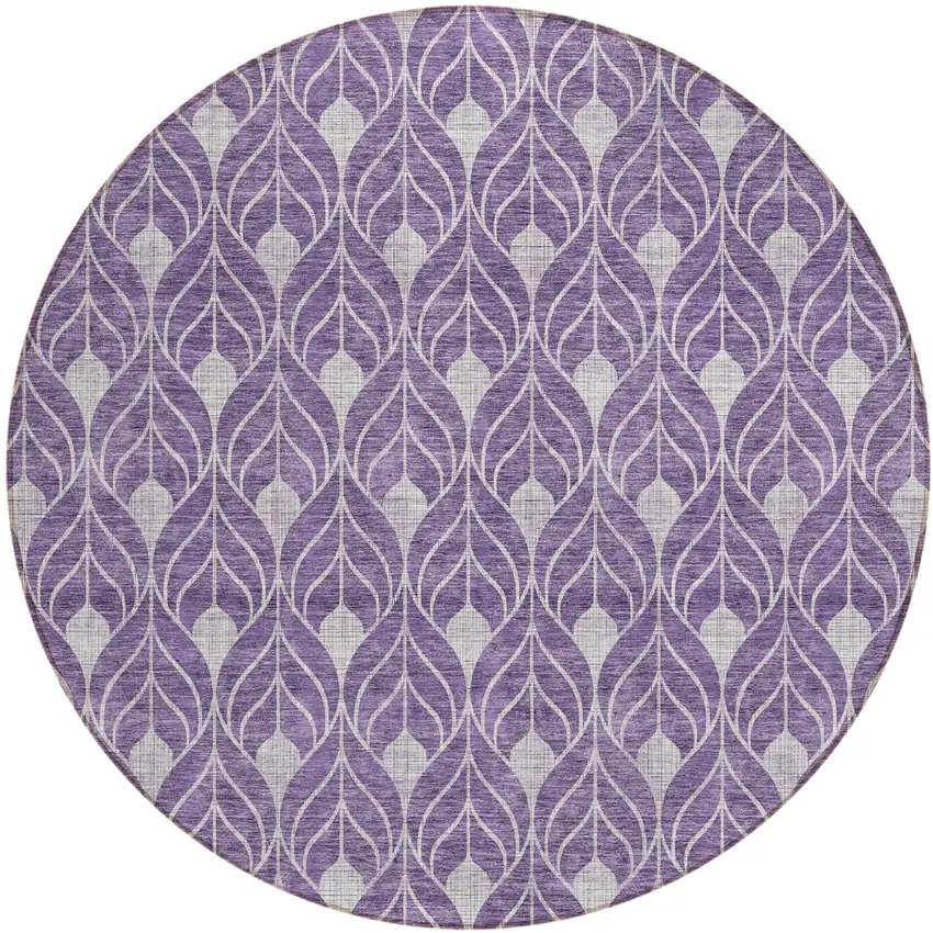 8' Purple And Ivory Round Geometric Washable Indoor Outdoor Area Rug Photo 2