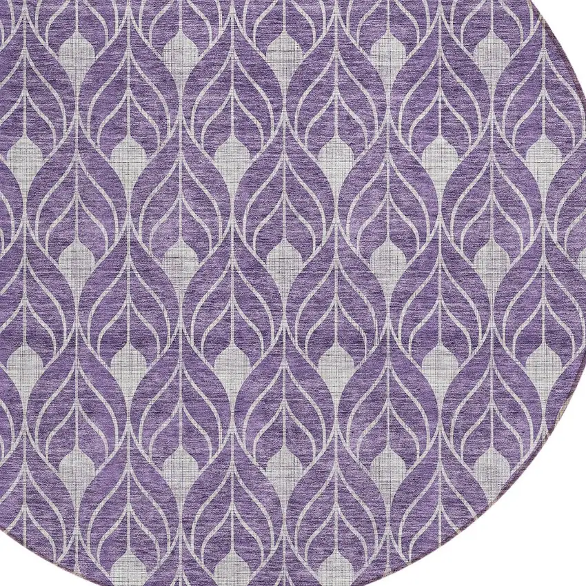 8' Purple And Ivory Round Geometric Washable Indoor Outdoor Area Rug Photo 4
