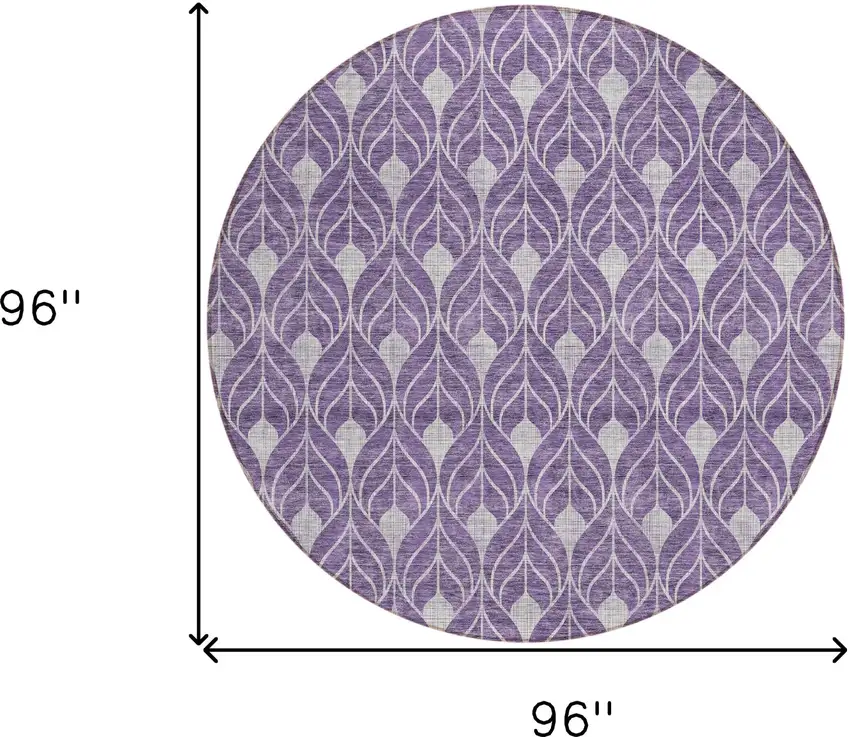 8' Purple And Ivory Round Geometric Washable Indoor Outdoor Area Rug Photo 3