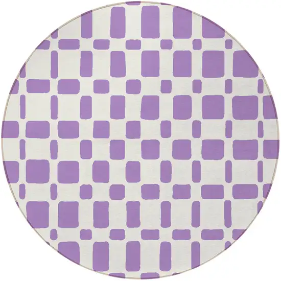 8' Purple And Ivory Round Geometric Washable Indoor Outdoor Area Rug Photo 5
