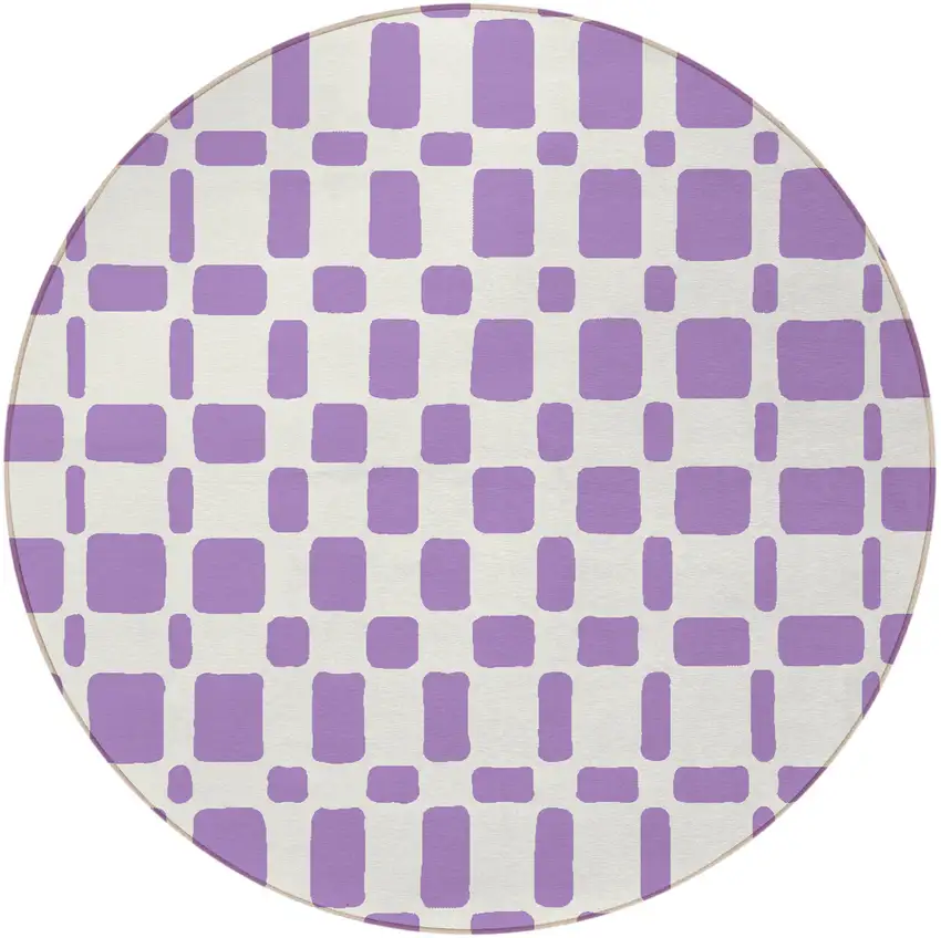 8' Purple And Ivory Round Geometric Washable Indoor Outdoor Area Rug Photo 5