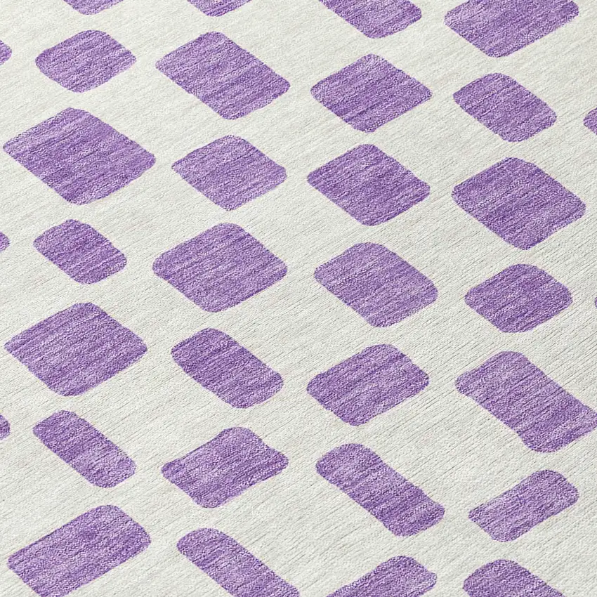 8' Purple And Ivory Round Geometric Washable Indoor Outdoor Area Rug Photo 8