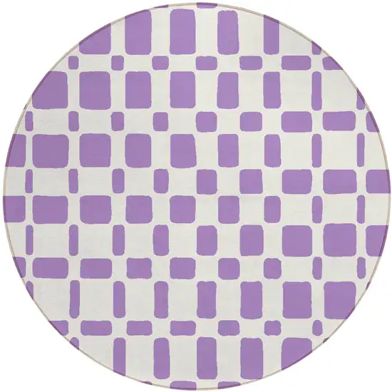8' Purple And Ivory Round Geometric Washable Indoor Outdoor Area Rug Photo 2