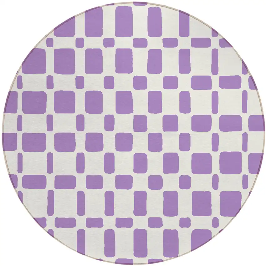 8' Purple And Ivory Round Geometric Washable Indoor Outdoor Area Rug Photo 2