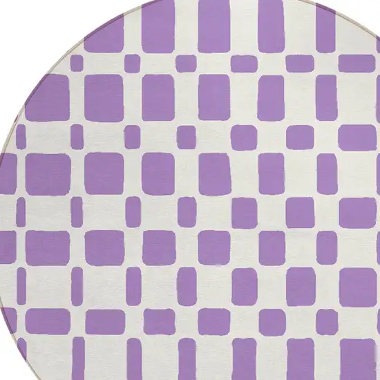 8' Purple And Ivory Round Geometric Washable Indoor Outdoor Area Rug Photo 4
