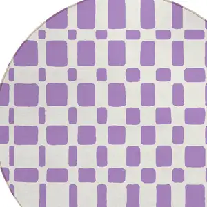 Photo of 8' Purple And Ivory Round Geometric Washable Indoor Outdoor Area Rug