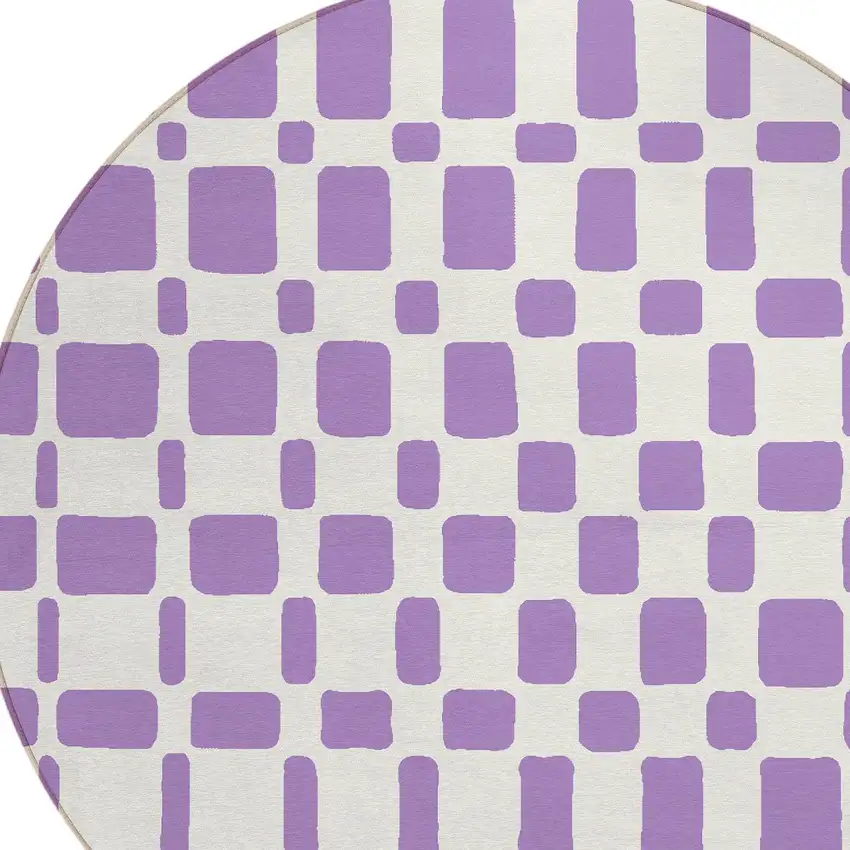 8' Purple And Ivory Round Geometric Washable Indoor Outdoor Area Rug Photo 4