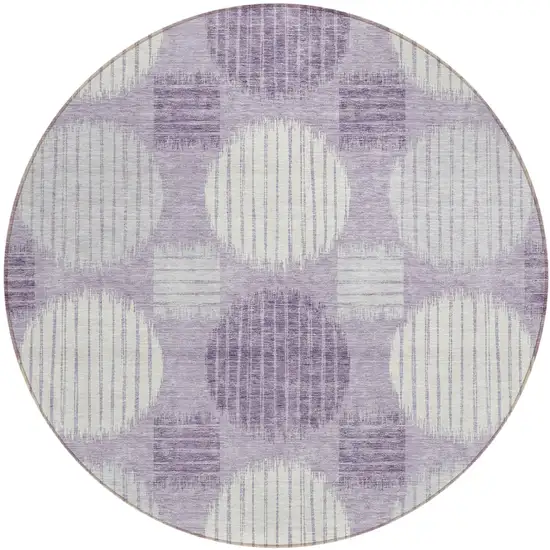 8' Purple And Ivory Round Geometric Washable Indoor Outdoor Area Rug Photo 2