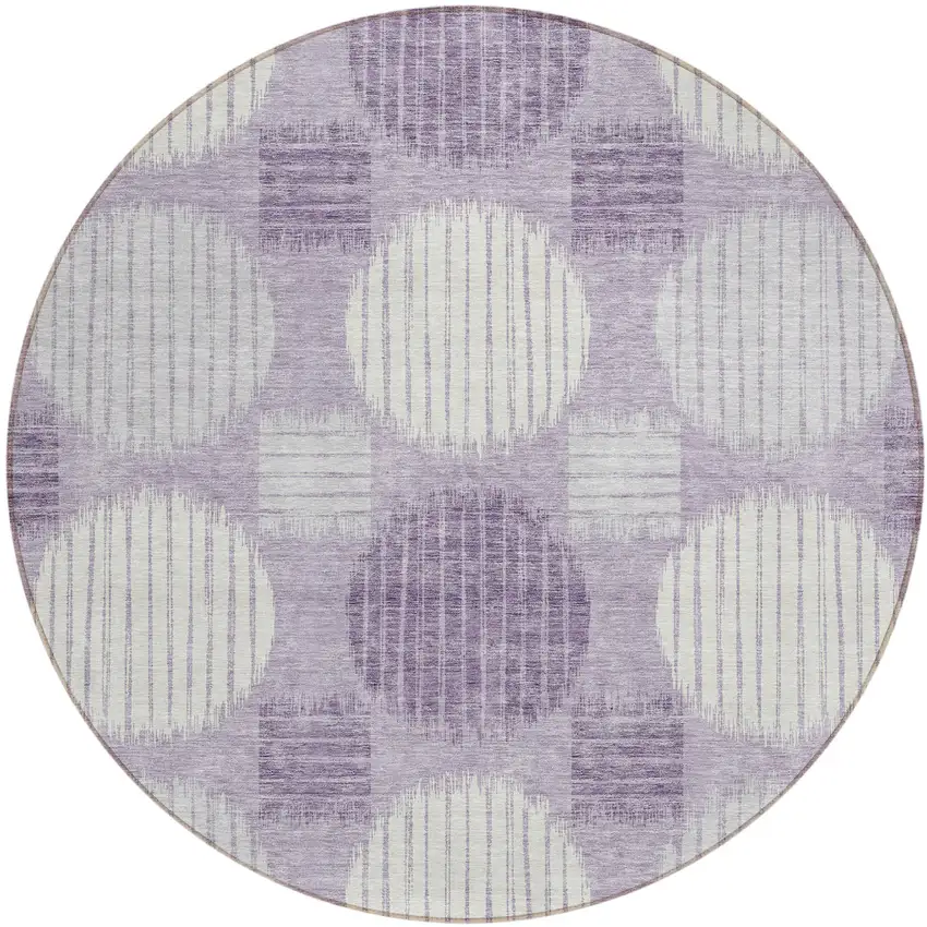 8' Purple And Ivory Round Geometric Washable Indoor Outdoor Area Rug Photo 2