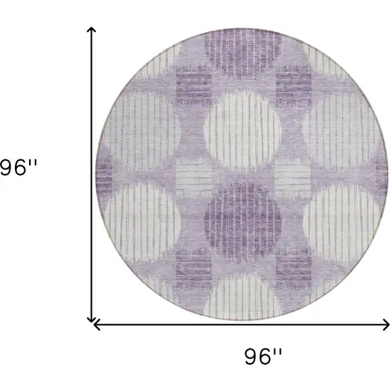 8' Purple And Ivory Round Geometric Washable Indoor Outdoor Area Rug Photo 3