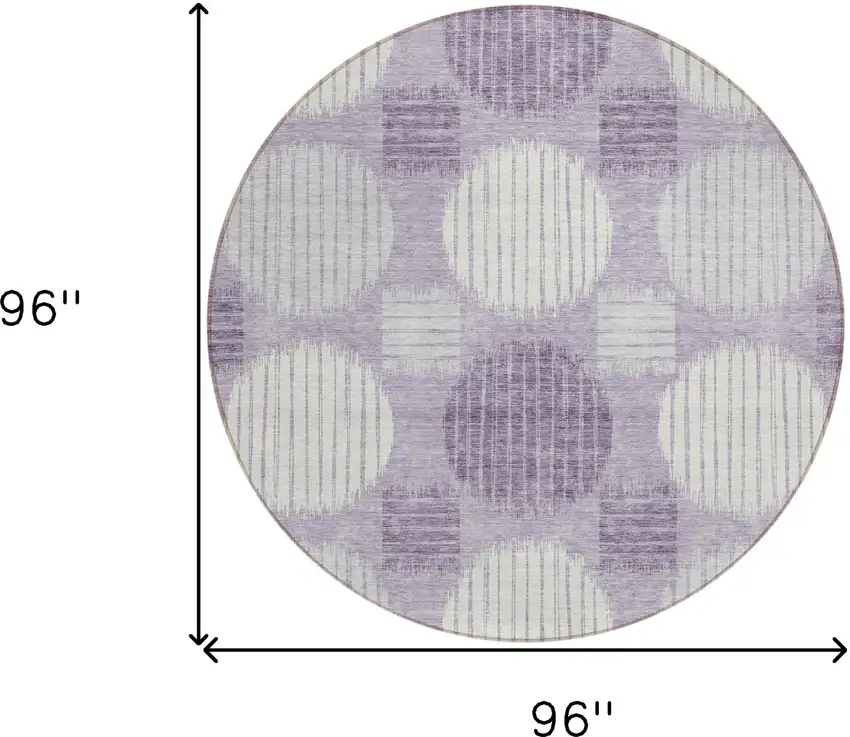 8' Purple And Ivory Round Geometric Washable Indoor Outdoor Area Rug Photo 3