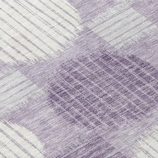 8' Purple And Ivory Round Geometric Washable Indoor Outdoor Area Rug Photo 8