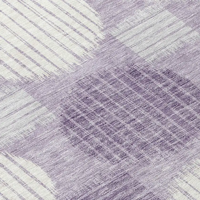 8' Purple And Ivory Round Geometric Washable Indoor Outdoor Area Rug Photo 8
